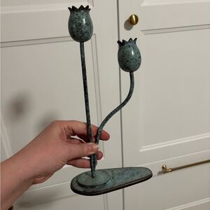 Anthropologie double tulip tapered candle verde bronze